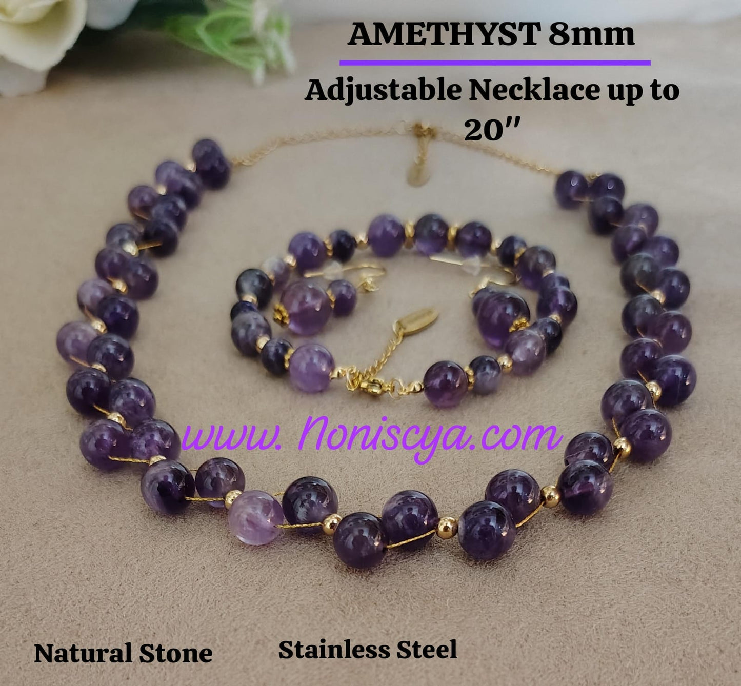Amethyst necklace, bracelet and earrings