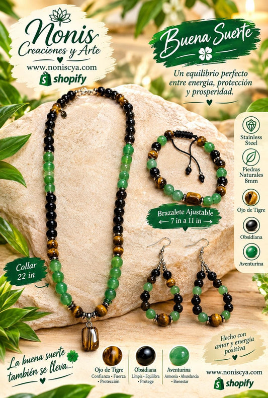Para la Buena suerte. Juego de collar brazalete y aretes
